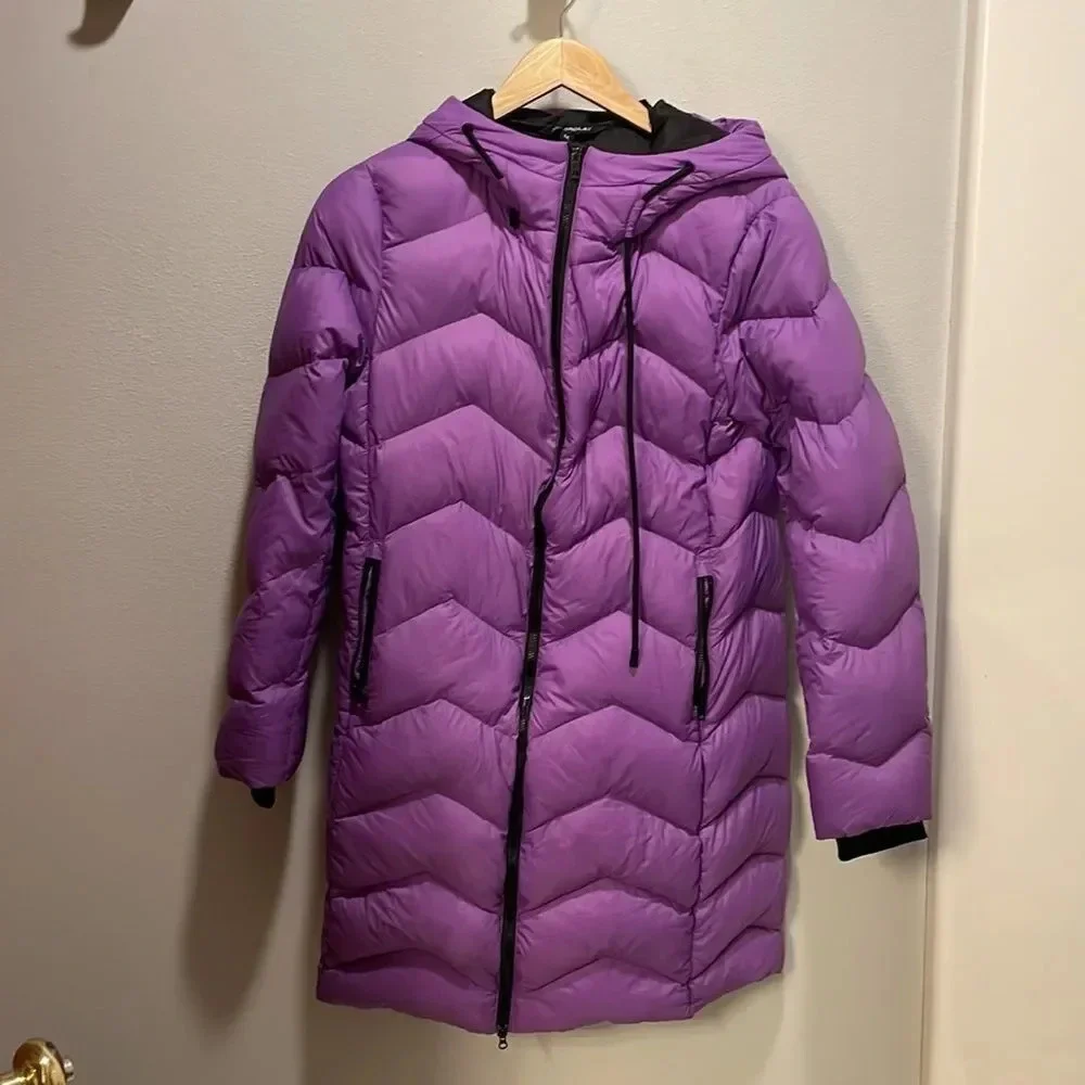 Orolay woman’s bright purple puffer trench jacket